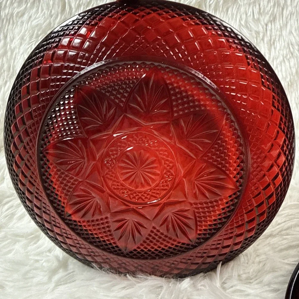 Vintage Cristal D'Arques Durand Luminarc 2 Ruby Red Glass Salad Plate France 8